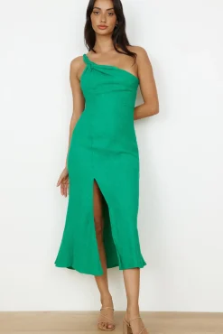 Wrinkle In Time One Shoulder Maxi Dress Green