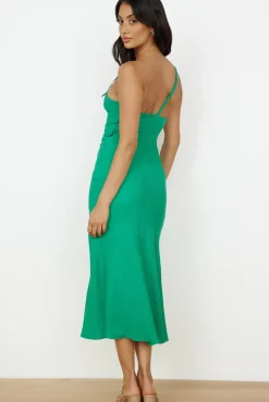 Wrinkle In Time One Shoulder Maxi Dress Green