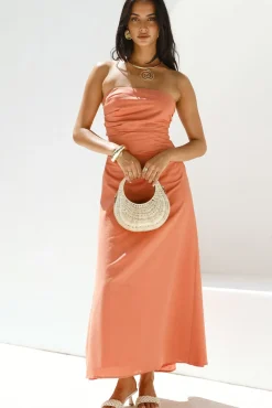 Yasmin Strapless Maxi Dress Coral