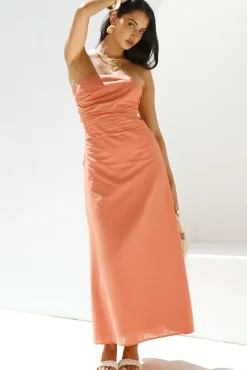 Yasmin Strapless Maxi Dress Coral