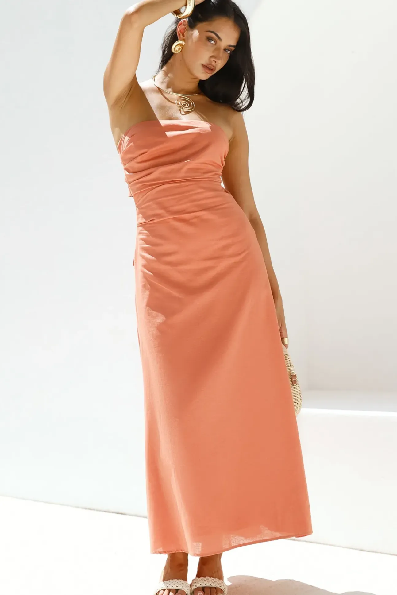 Yasmin Strapless Maxi Dress Coral