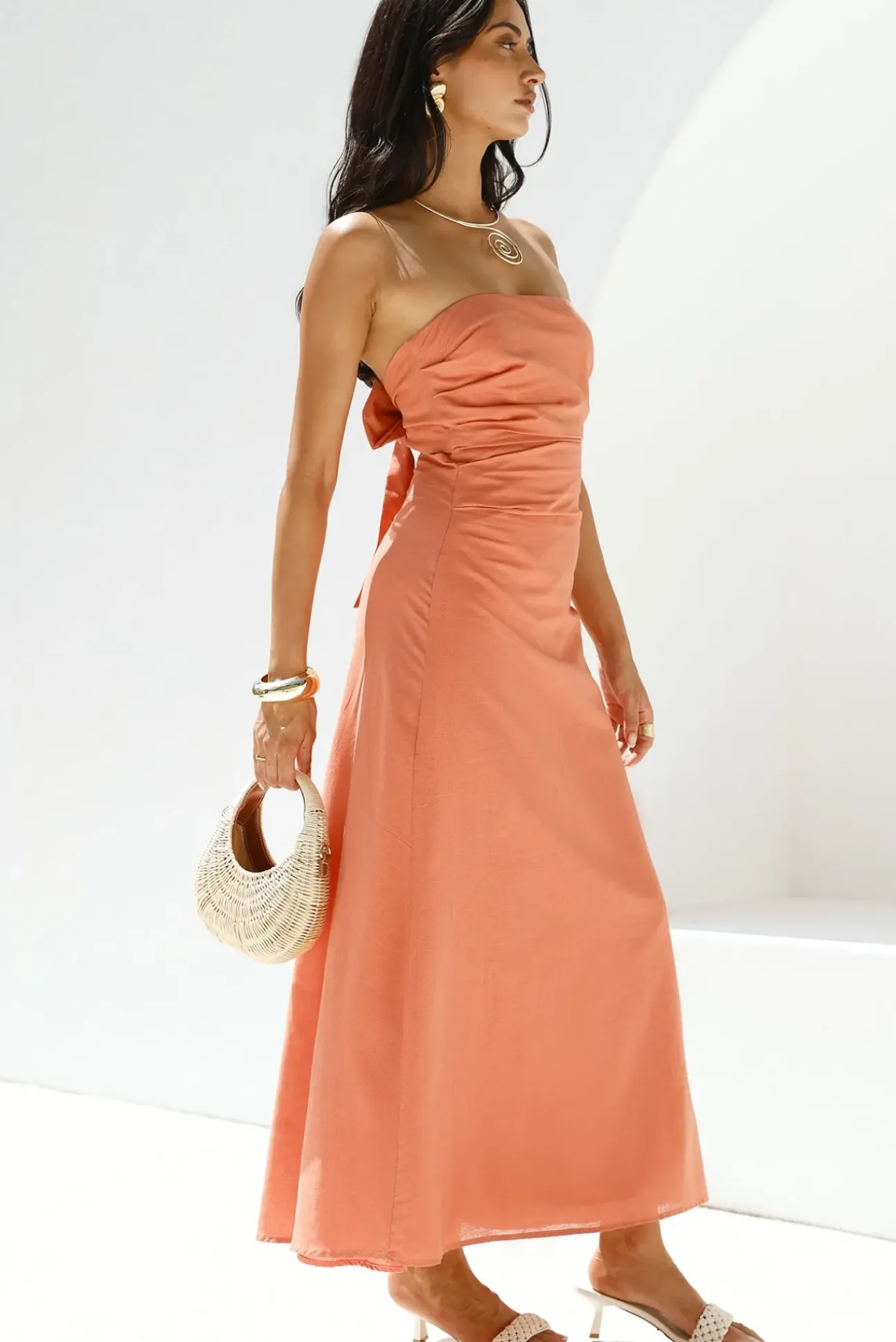Yasmin Strapless Maxi Dress Coral