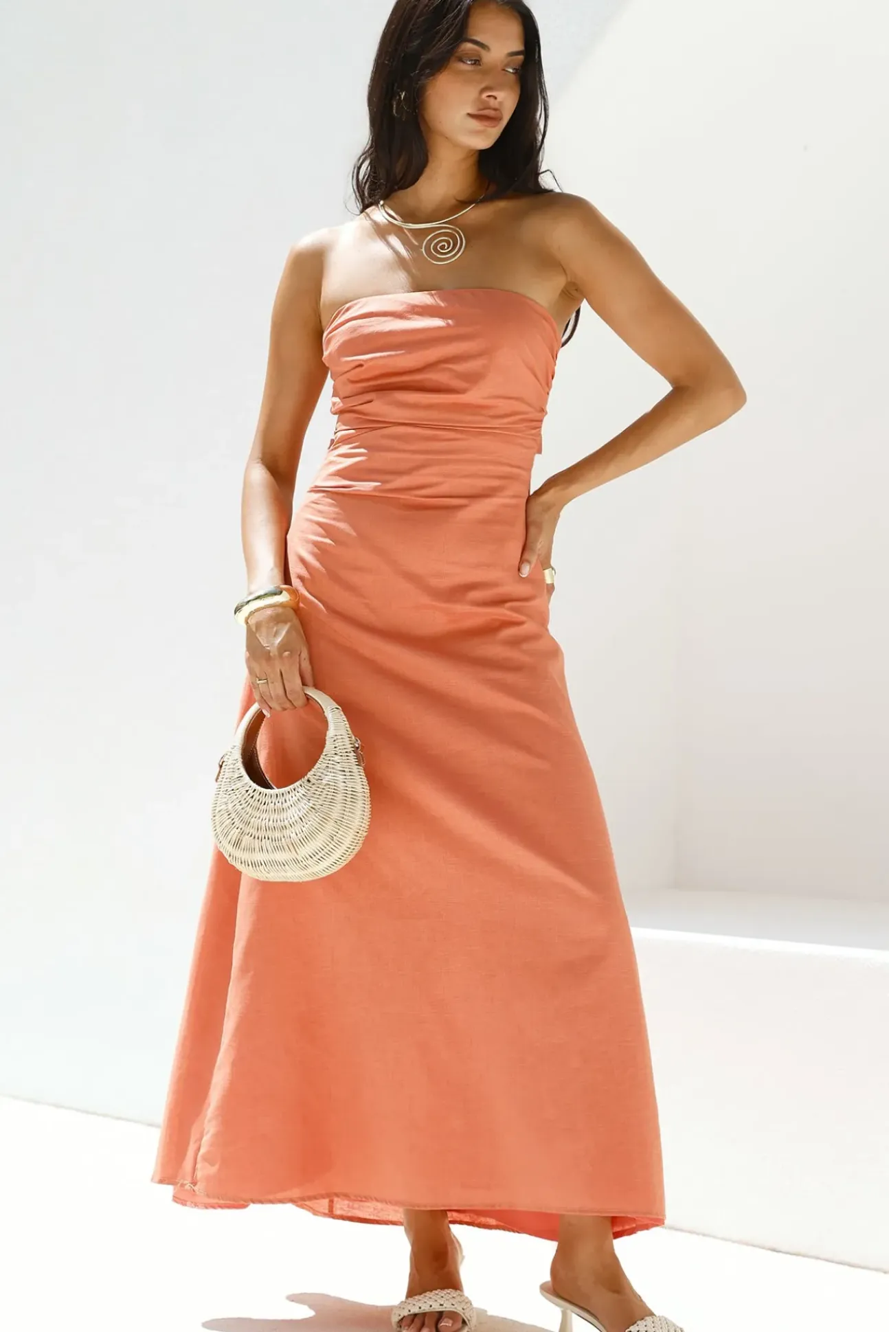 Yasmin Strapless Maxi Dress Coral