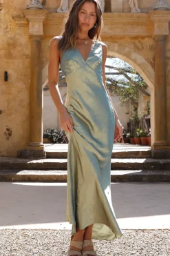 Young Folks Satin Maxi Dress Sage