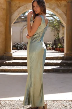 Young Folks Satin Maxi Dress Sage
